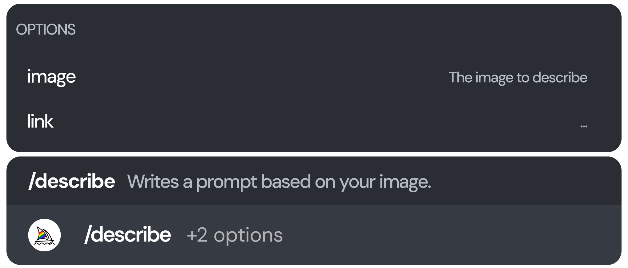 Using the /describe command in Discord